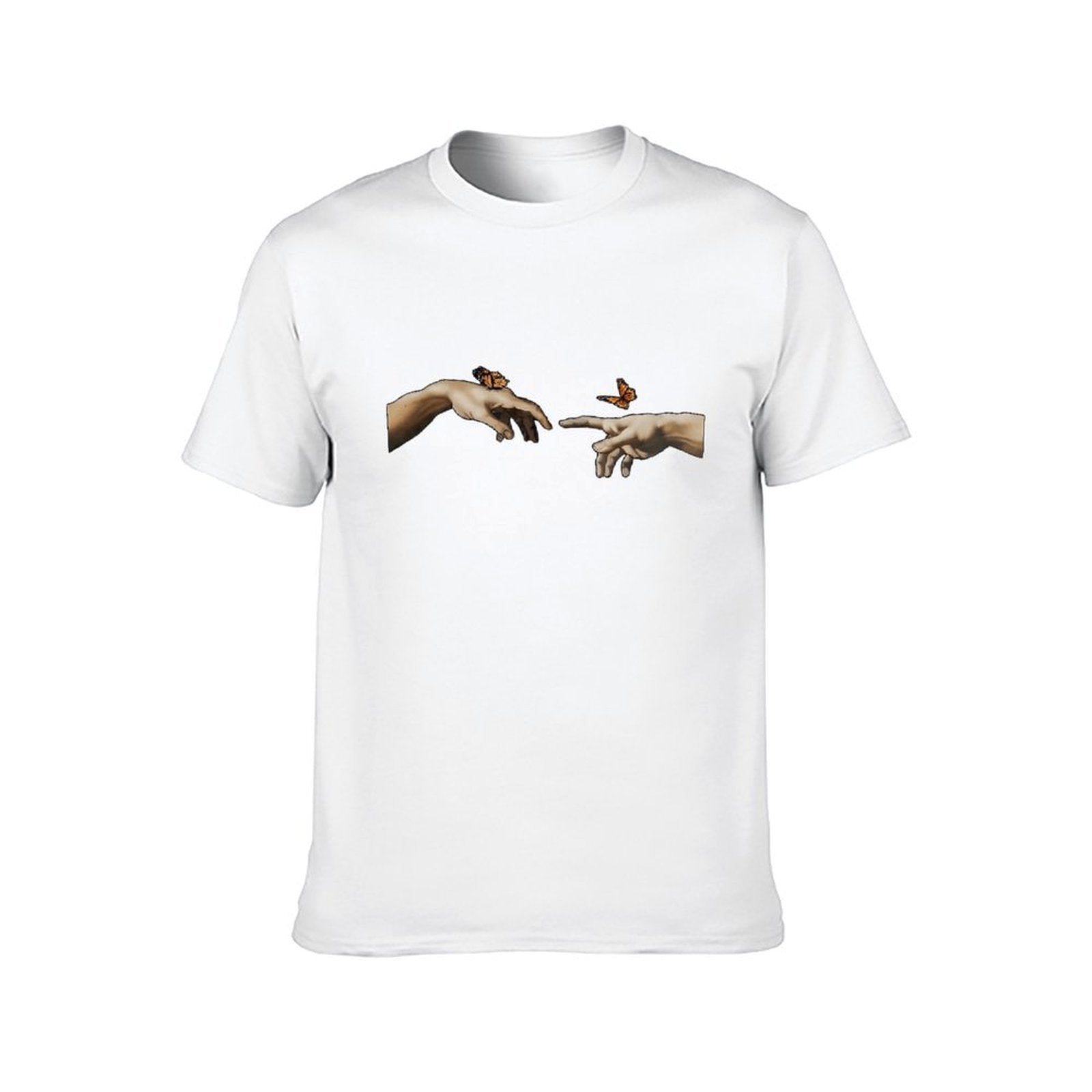 Inkmay Casual Cotton T-shirt Butterfly On Fingers Artistic Design Prints Unisex T-shirtSoftFeel Indoor T-Shirt