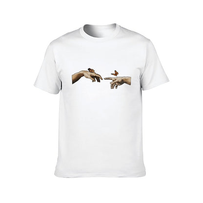 Inkmay Casual Cotton T-shirt Butterfly On Fingers Artistic Design Prints Unisex T-shirtSoftFeel Indoor T-Shirt