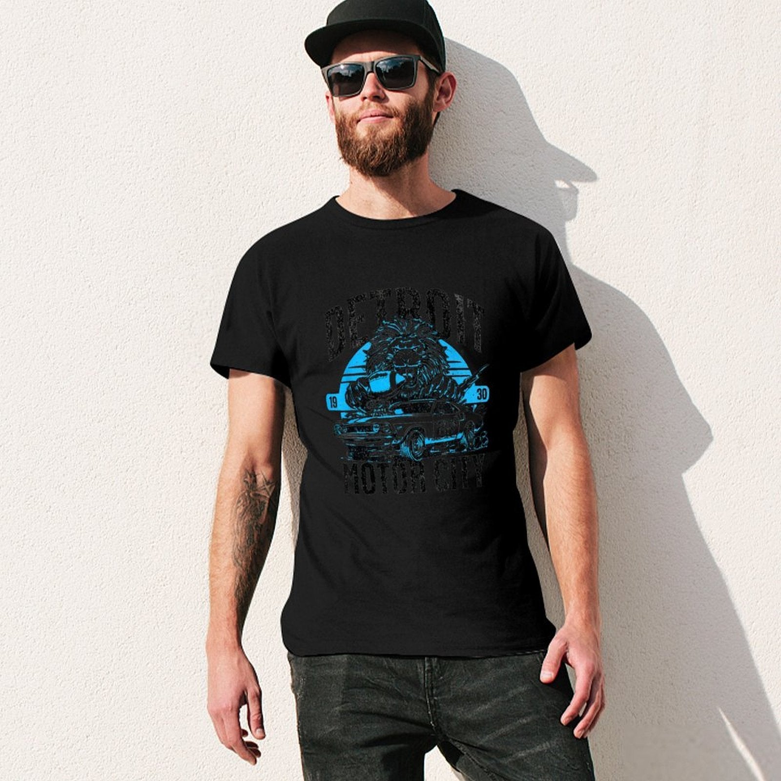 Inkmay Casual  Cotton T-shirt Detroit Motor City Lion Car Design Unisex T-shirtPromotional  T-Shirt