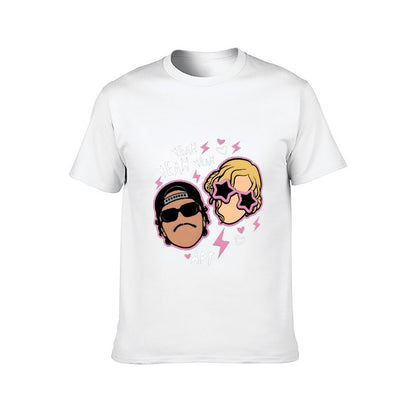 Inkmay Casual  Cotton T-shirt Cartoon Characters With Pink Outlines And Unisex T-shirtActive Simple T-Shirt