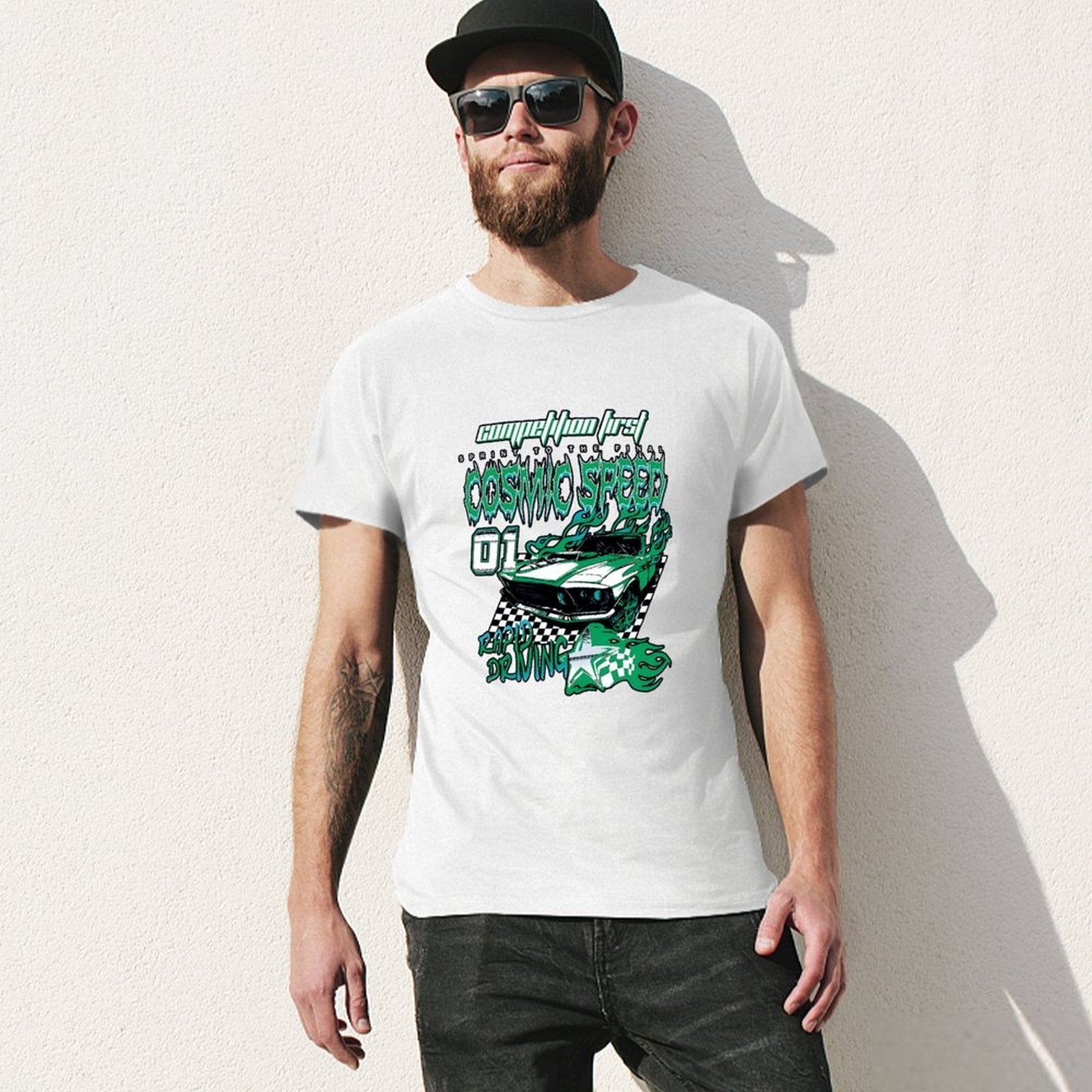 Inkmay Casual  Cotton T-shirt Cosmic Speed Car Racing Design Art Unisex T-shirtHeat-Transfer Comfort T-Shirt