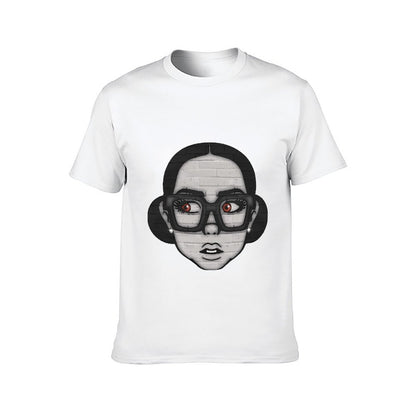 Inkmay Casual Cotton T-shirt Brick Wall Face With Glasses Art Unisex T-shirtSignature RegularFit T-Shirt