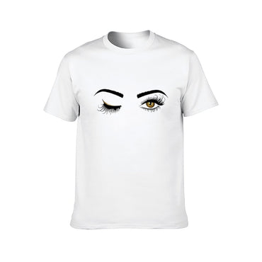 Inkmay Casual Cotton T-shirt Stylized Eyes With Long Eyelashes Unisex T-shirtEverydayWear Long Lasting T-Shirt