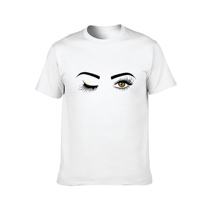 Inkmay Casual Cotton T-shirt Stylized Eyes With Long Eyelashes Unisex T-shirtEverydayWear Long Lasting T-Shirt