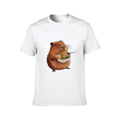 Inkmay Casual  Cotton T-shirt Cute Hamster Eating Noodles With Chopsticks Unisex T-shirtUltra Durable Retro T-Shirt