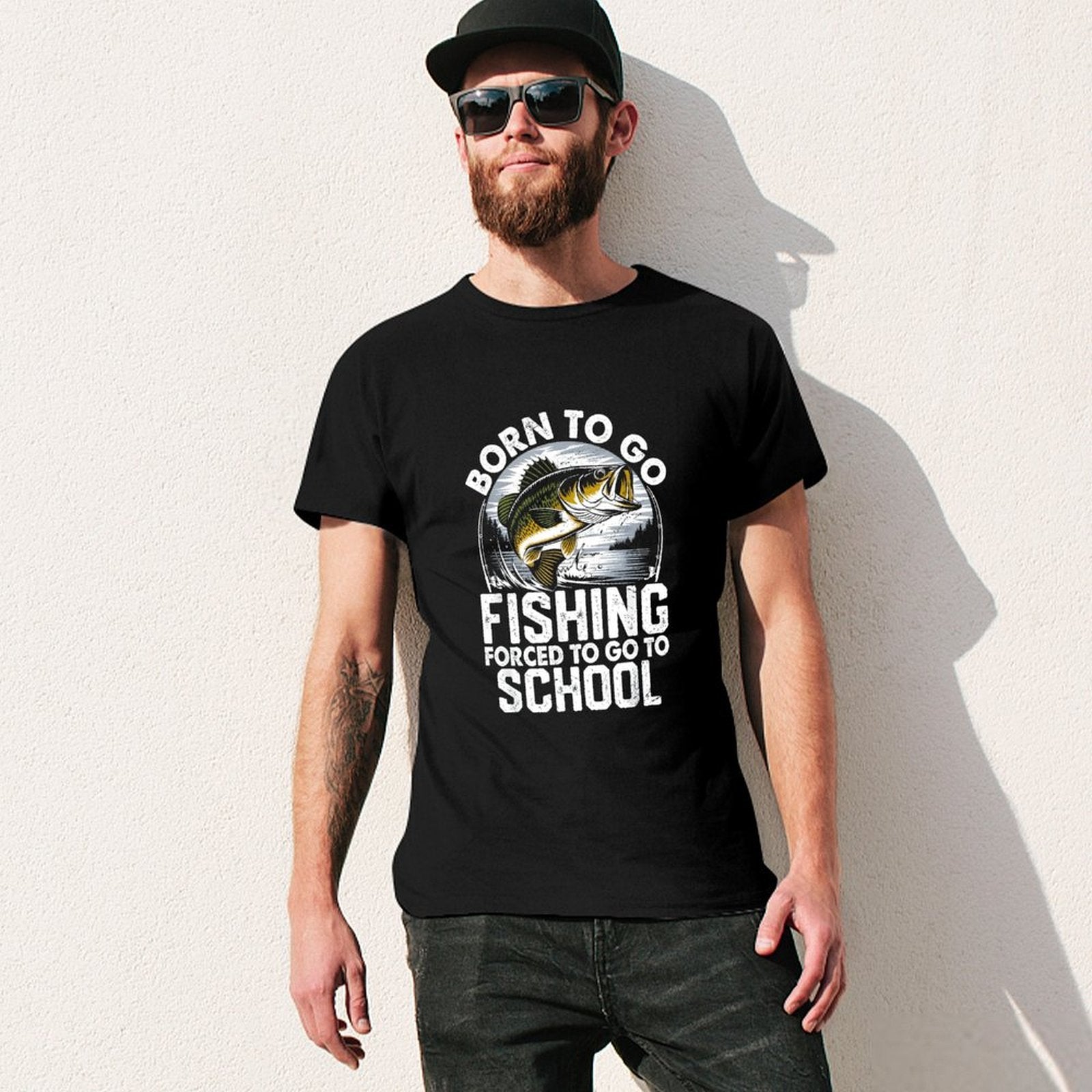 Inkmay Casual  Cotton T-shirt Born To Go Fishing Forced Unisex T-shirtComfortLine Softstyle T-Shirt