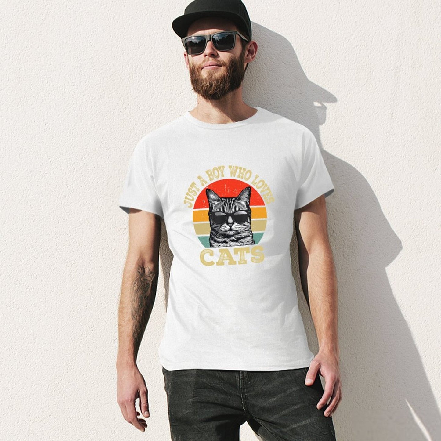 Inkmay Casual  Cotton T-shirt Cool Cat Wearing Sunglasses Art Print Unisex T-shirtEssentialFit Softstyle T-Shirt