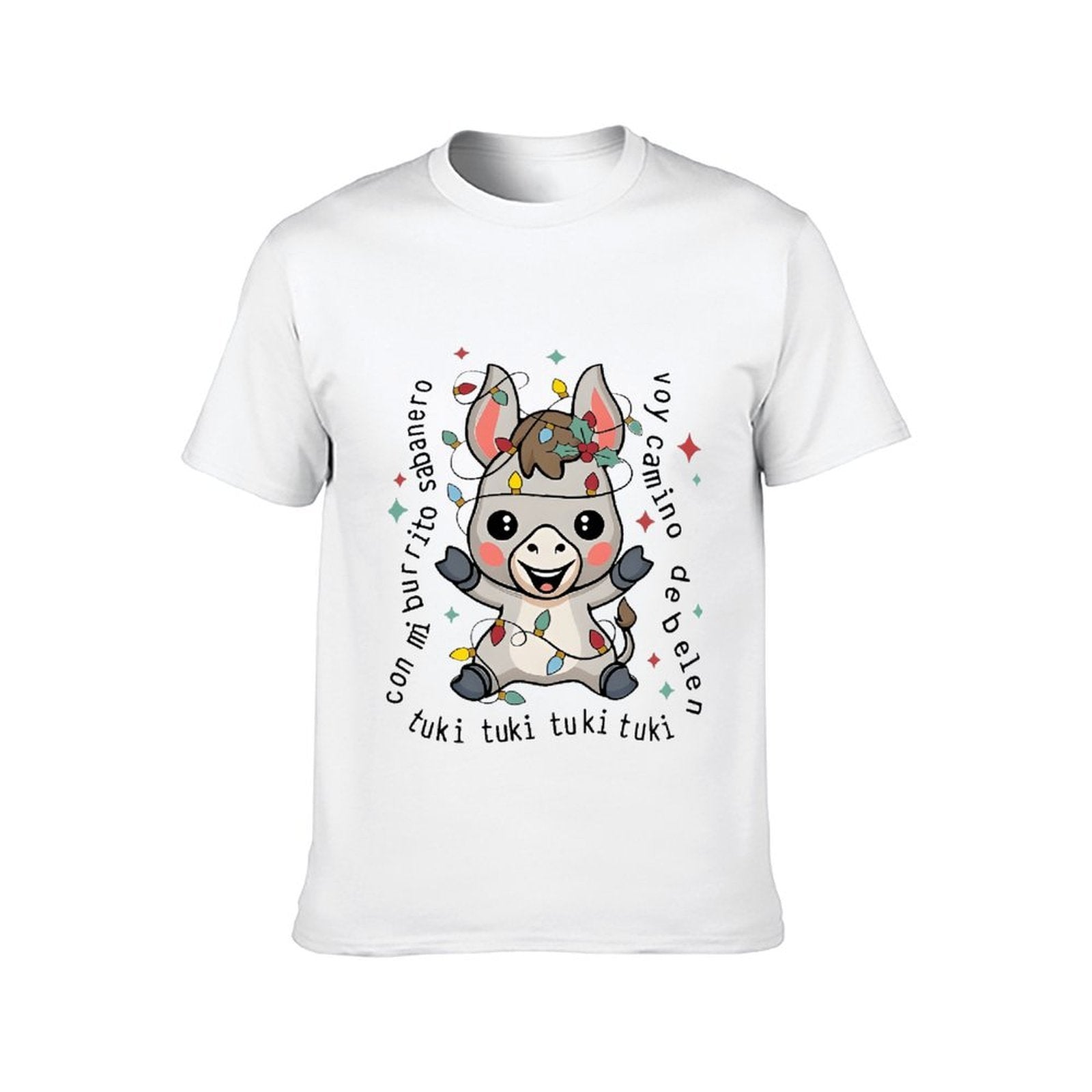 Inkmay Casual Cotton T-shirt Cute Unicorn With Festive Lights Decor Unisex T-shirtSport Natural T-Shirt