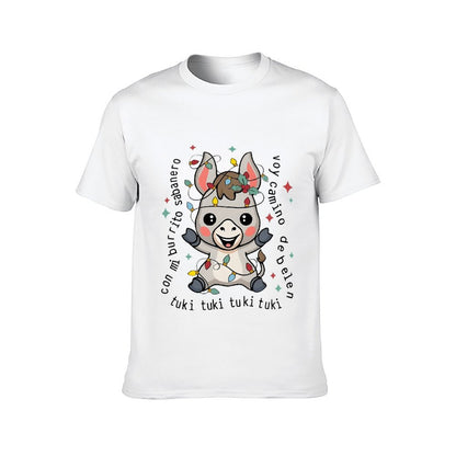 Inkmay Casual Cotton T-shirt Cute Unicorn With Festive Lights Decor Unisex T-shirtSport Natural T-Shirt