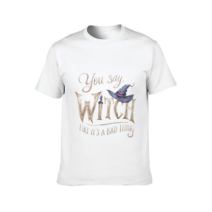 Inkmay Casual Cotton T-shirt Witch Hat And Magical Words Art Unisex T-shirtClassicStyle ComfortSeries T-Shirt