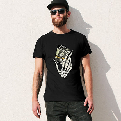 Inkmay Casual  Cotton T-shirt Skeleton Hand Holding Film Roll Art Unisex T-shirtChill Colorfast T-Shirt
