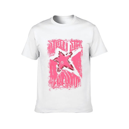 Inkmay Casual Cotton T-shirt Pink Grunge Star With Text Overlays Unisex T-shirtRetro Men¡¯s / Women¡¯s / Youth T-Shirt