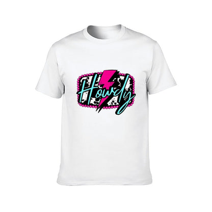 Inkmay Casual  Cotton T-shirt Howdy With Pink And Teal Splashes Unisex T-shirtClassic Bold T-Shirt