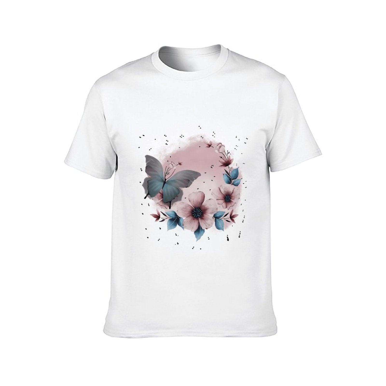Inkmay Casual Cotton T-shirt Floral Butterfly Design With Soft Colors Unisex T-shirtCotton Printing T-Shirt