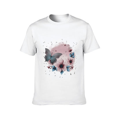 Inkmay Casual Cotton T-shirt Floral Butterfly Design With Soft Colors Unisex T-shirtCotton Printing T-Shirt