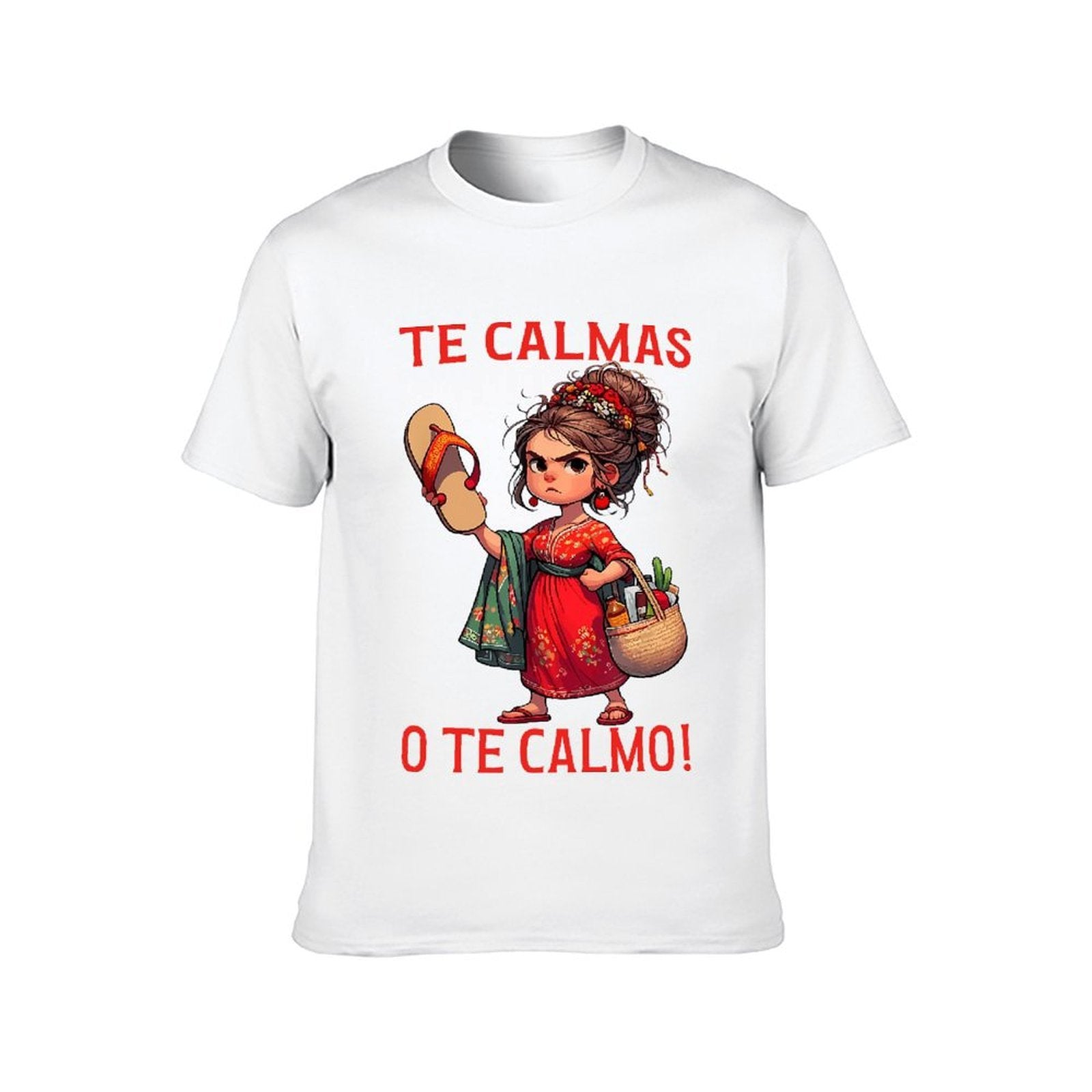 Inkmay Casual Cotton T-shirt Red Floral Dress With Green Scarf Unisex T-shirtMidweight EverydayTee T-Shirt
