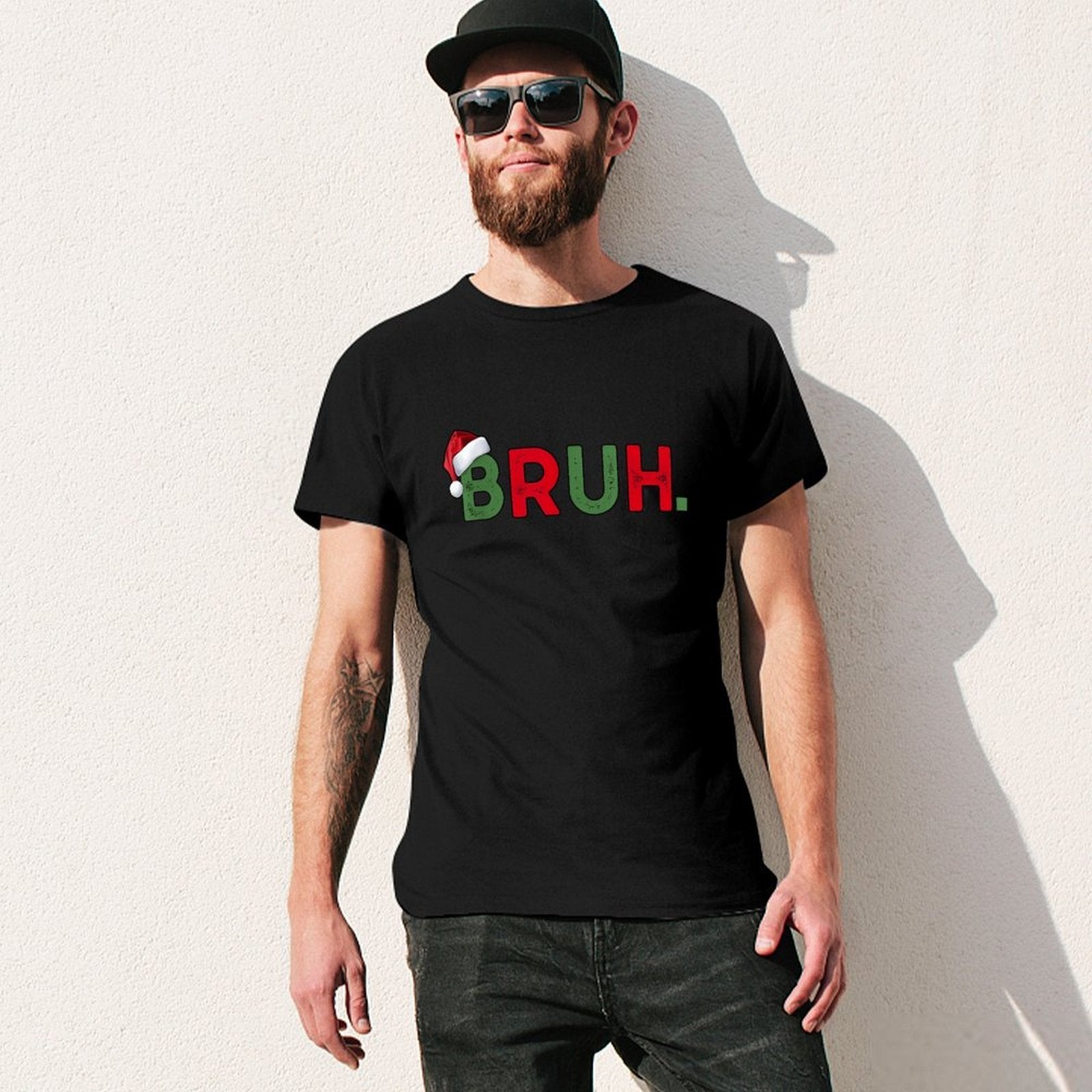 Inkmay Casual  Cotton T-shirt Christmas Themed Bruh Text With Snowflakes Unisex T-shirtFade-Proof Refined T-Shirt