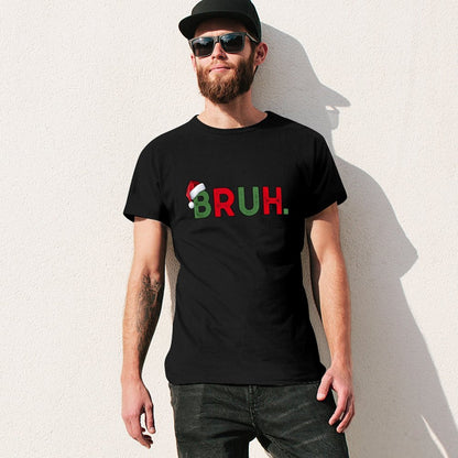 Inkmay Casual  Cotton T-shirt Christmas Themed Bruh Text With Snowflakes Unisex T-shirtFade-Proof Refined T-Shirt