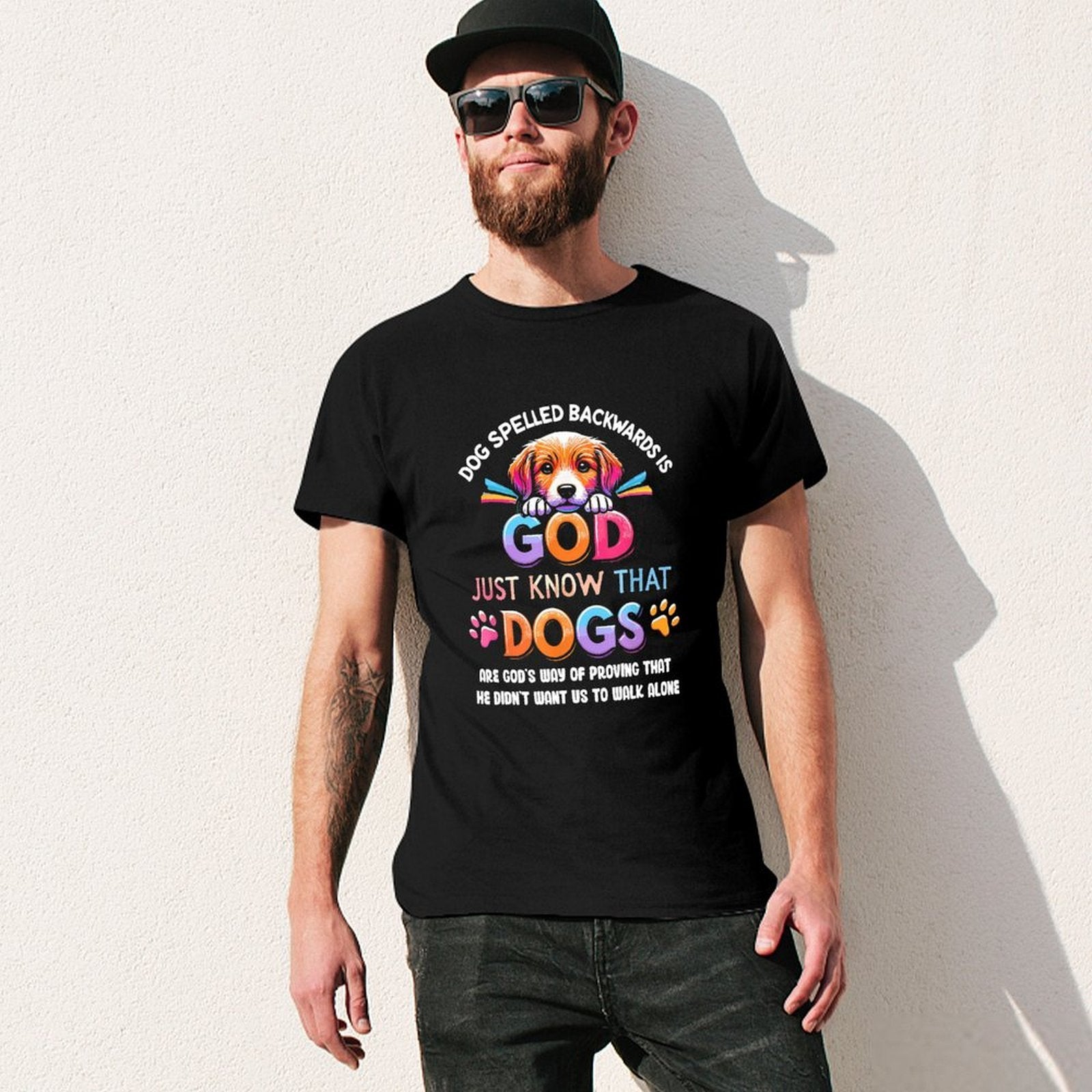 Inkmay Casual  Cotton T-shirt God Just Know That Dogs Unisex T-shirtRetro Basic T-Shirt