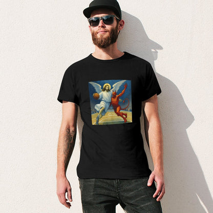 Inkmay Casual  Cotton T-shirt Basketball Jesus Versus Devil On Court Unisex T-shirtEssential Regular T-Shirt