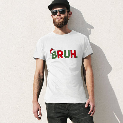 Inkmay Casual  Cotton T-shirt Christmas Themed Bruh Text With Snowflakes Unisex T-shirtFade-Proof Refined T-Shirt