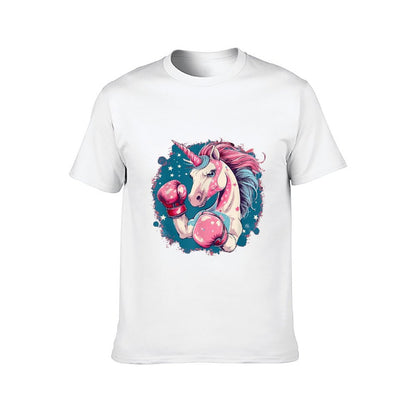 inkmay-casual-cotton-t-shirt-boxing-unicorn-with-pink-mane-unisex-t-shirt