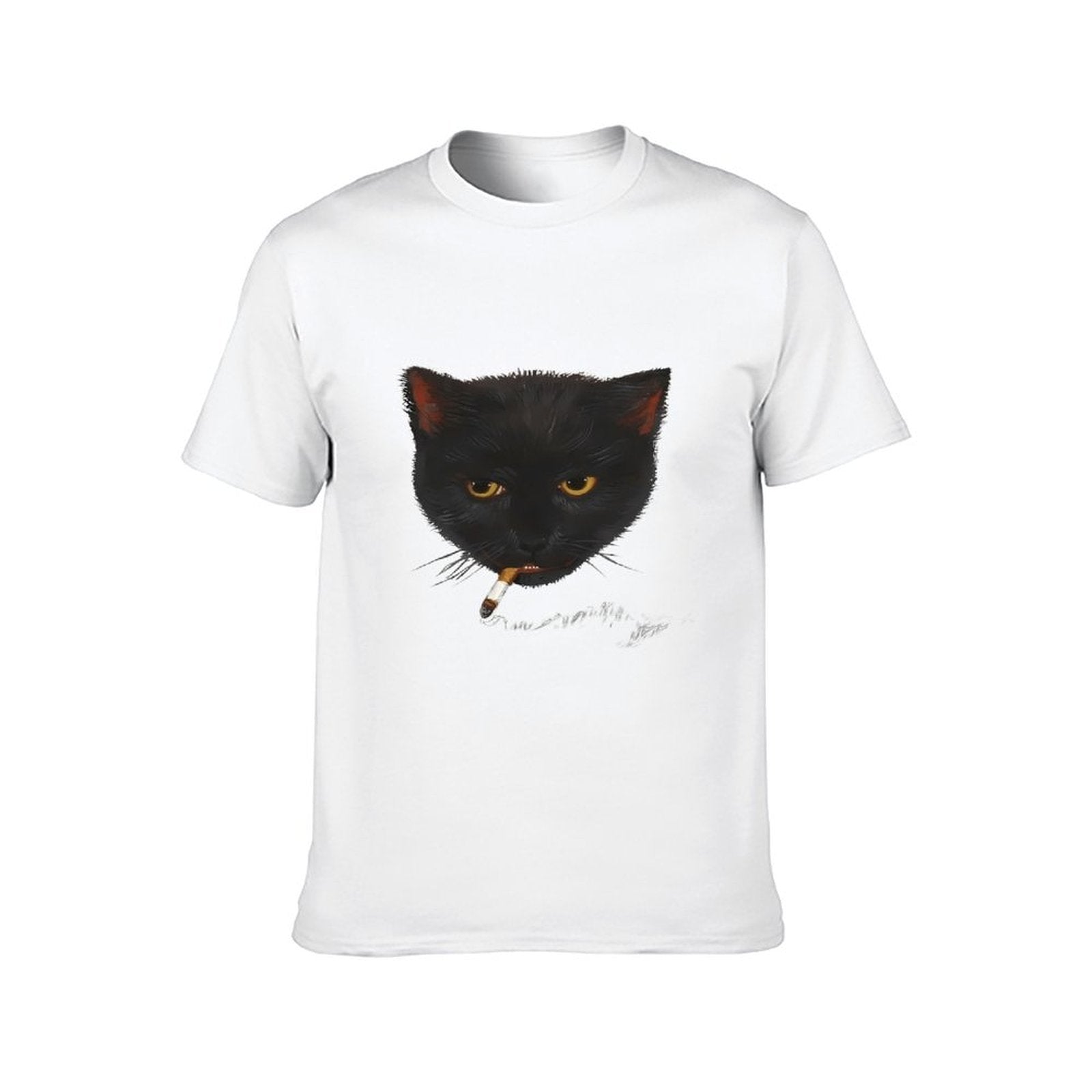 Inkmay Casual  Cotton T-shirt Black Cat Smoking Cigarette Art Print Unisex T-shirtRetro Daily T-Shirt