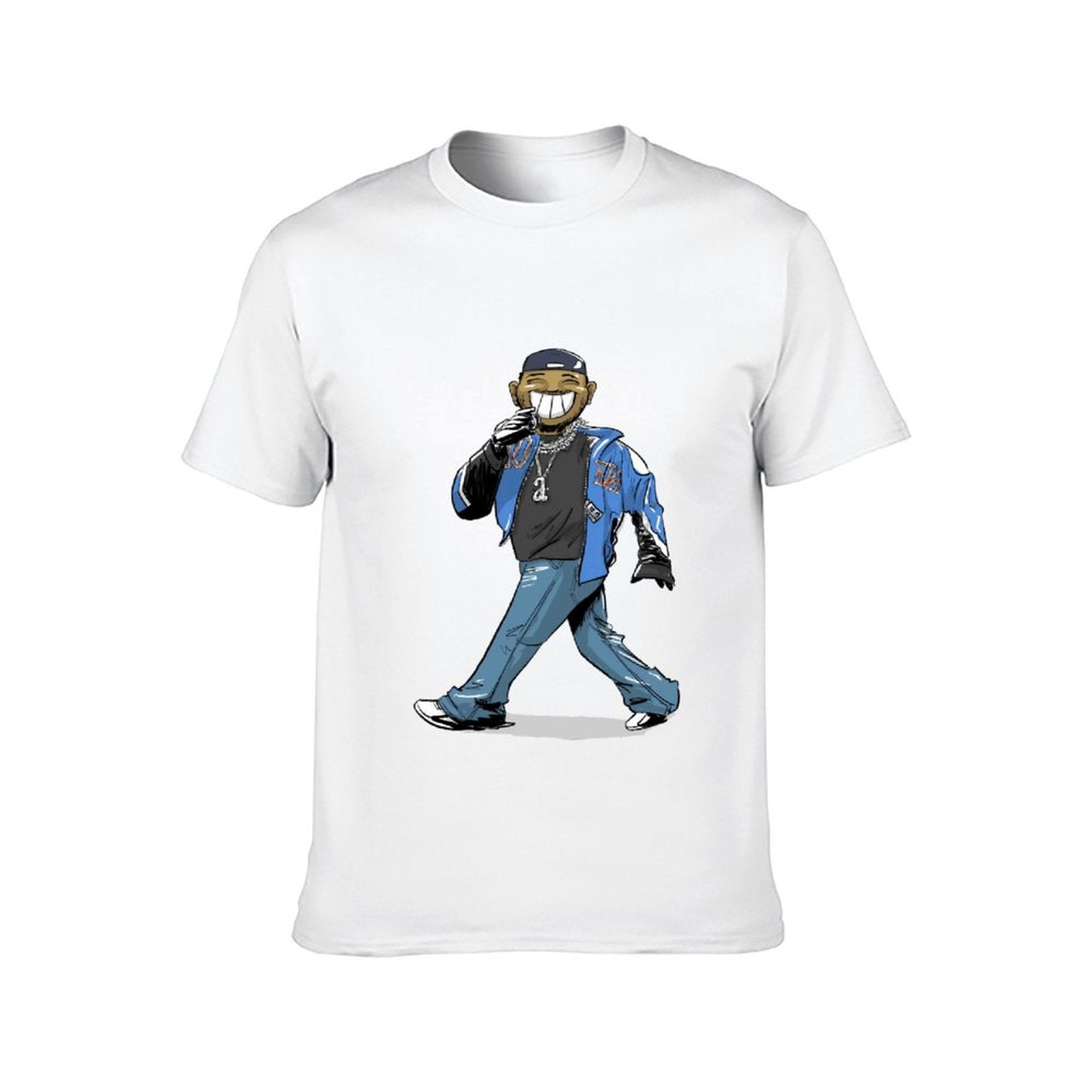 Inkmay Casual Cotton T-shirt Cartoon Character Wearing Blue Jacket And Unisex T-shirtStudio Tear-Resistant T-Shirt
