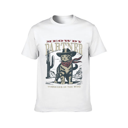 Inkmay Casual Cotton T-shirt Cat Wearing Cowboy Hat And Bandana Unisex T-shirtActive TimelessComfort T-Shirt