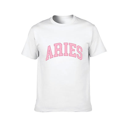 Inkmay Casual  Cotton T-shirt Aries Pink Background With White Letters Unisex T-shirtLifestyleLine DailyFit T-Shirt