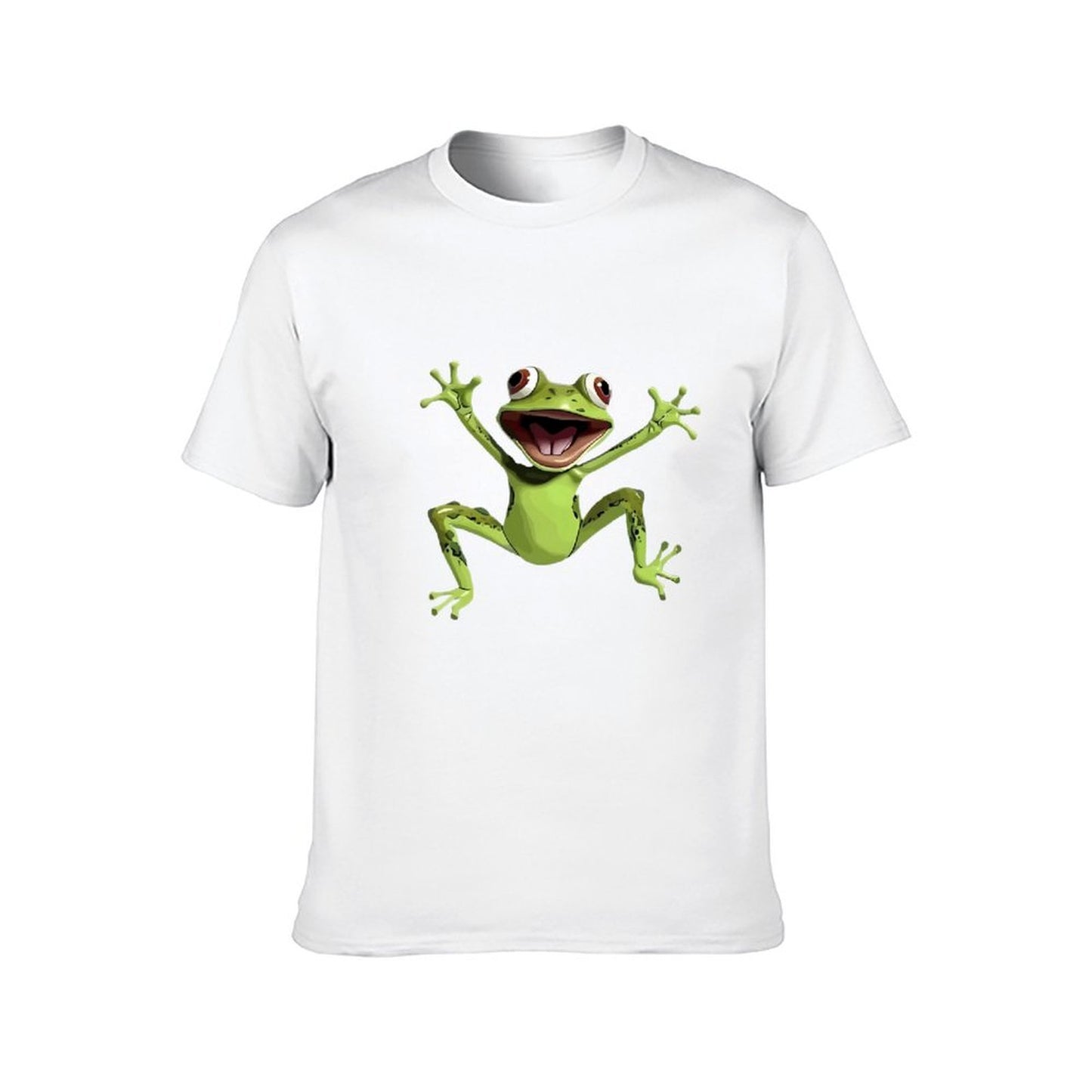 Inkmay Casual Cotton T-shirt Happy Green Frog With Big Eyes Unisex T-shirt