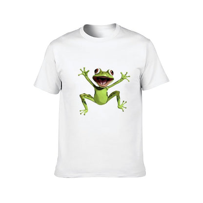 Inkmay Casual Cotton T-shirt Happy Green Frog With Big Eyes Unisex T-shirt
