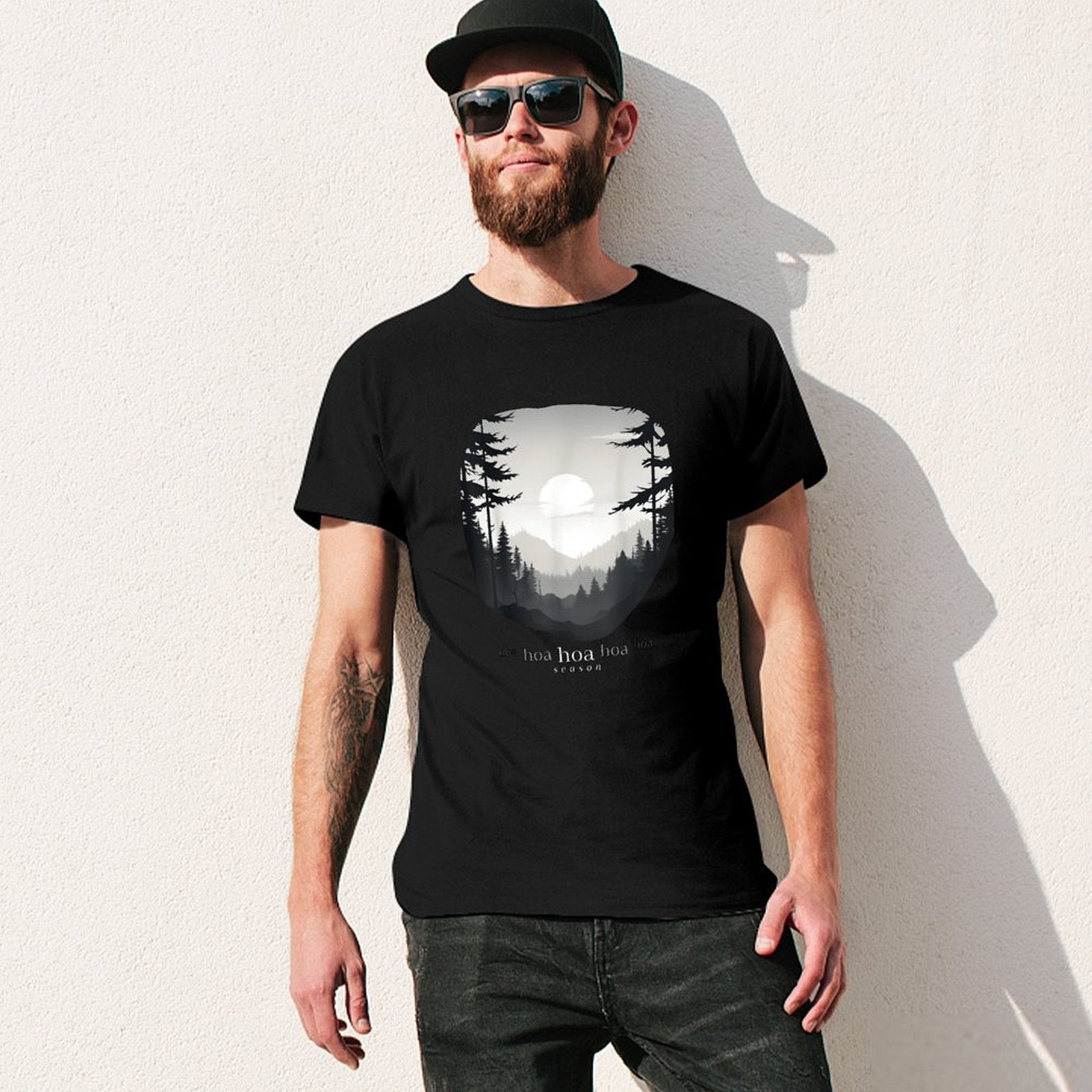 Inkmay Casual  Cotton T-shirt Forest Landscape With Sun And Trees Unisex T-shirtWeekend Simple T-Shirt