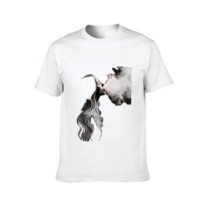 Inkmay Casual Cotton T-shirt Abstract Woman With Smoke Surrounding Her Unisex T-shirtShrink-Resistant Edition T-Shirt