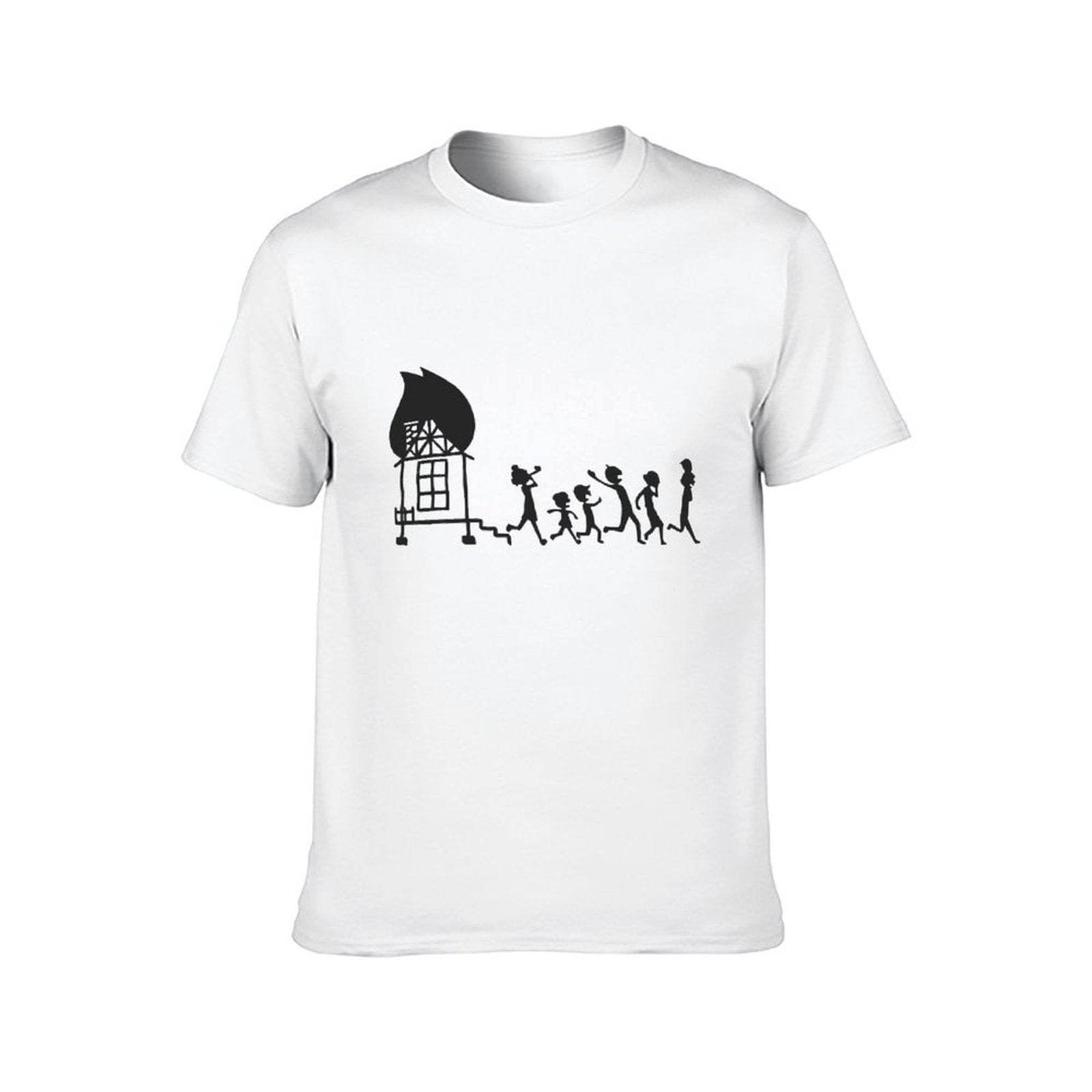 Inkmay Casual Cotton T-shirt Fire House Silhouette Running People Pattern Unisex T-shirtPocket Tee EasyWear T-Shirt