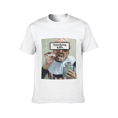 Inkmay Casual Cotton T-shirt Man Smoking Cigarette With Warning Label Unisex T-shirtNatural Tear-Resistant T-Shirt