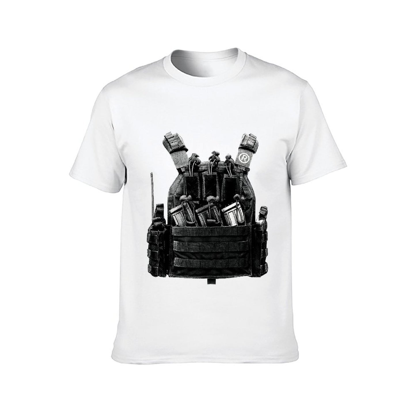 Inkmay Casual Cotton T-shirt Tactical Vest With Various Pouches Attached Unisex T-shirtSolid Sleek T-Shirt