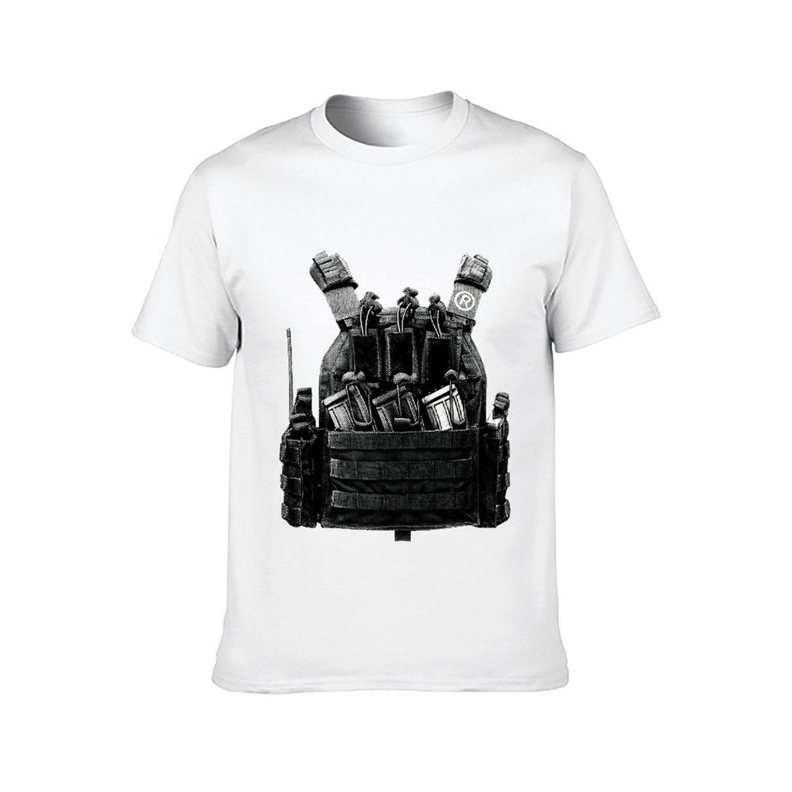 Inkmay Casual Cotton T-shirt Tactical Vest With Various Pouches Attached Unisex T-shirtSolid Sleek T-Shirt