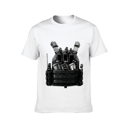 Inkmay Casual Cotton T-shirt Tactical Vest With Various Pouches Attached Unisex T-shirtSolid Sleek T-Shirt