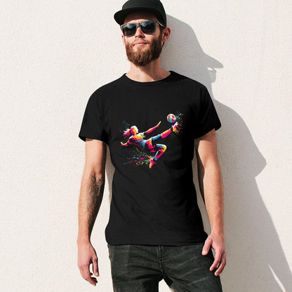Inkmay Casual  Cotton T-shirt Vibrant Soccer Player Kicking Ball Artwork Unisex T-shirt