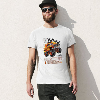 Inkmay Casual  Cotton T-shirt Monster Truck With Fire Flames Unisex T-shirtNeutral SoftLine T-Shirt