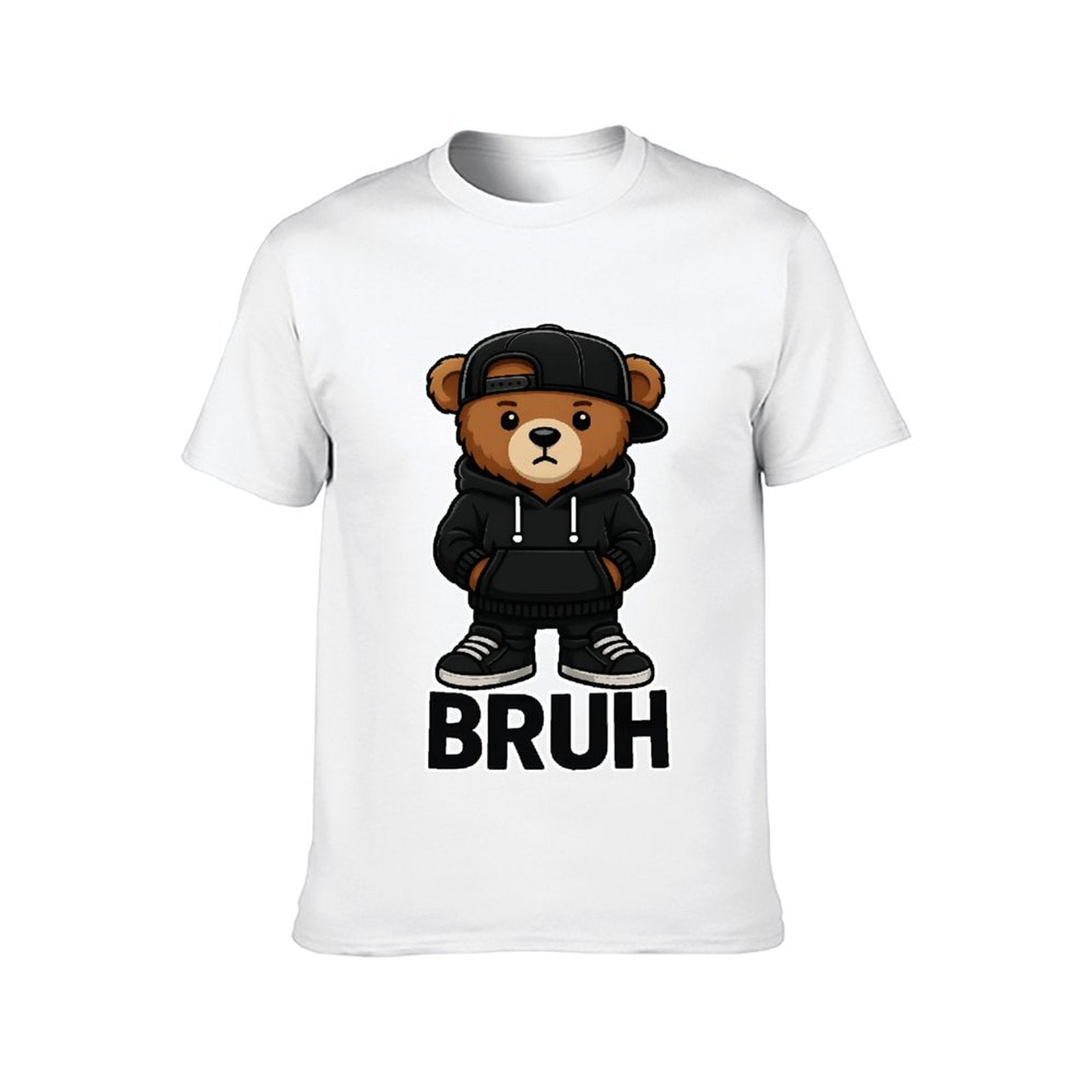 Inkmay Casual Cotton T-shirt Bruh Bear Wearing Black Streetwear Unisex T-shirtBatch-Printed ClassicLine T-Shirt