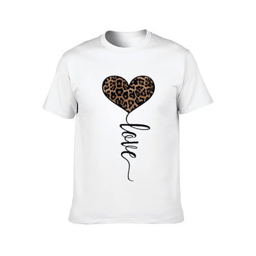 Inkmay Casual Cotton T-shirt Heart Shaped Leopard Print Love Design Unisex T-shirtSoft Double-Stitched T-Shirt
