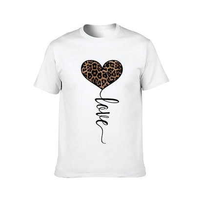 Inkmay Casual Cotton T-shirt Heart Shaped Leopard Print Love Design Unisex T-shirtSoft Double-Stitched T-Shirt