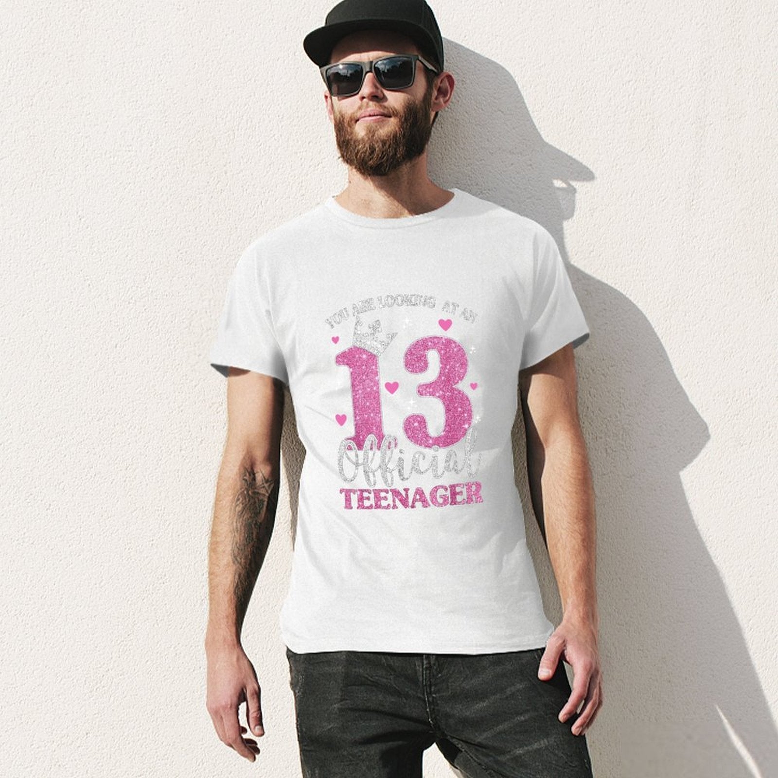 Inkmay Casual  Cotton T-shirt Official Teenager Pink Glitter Crown Design Unisex T-shirtOn-Demand Timeless T-Shirt