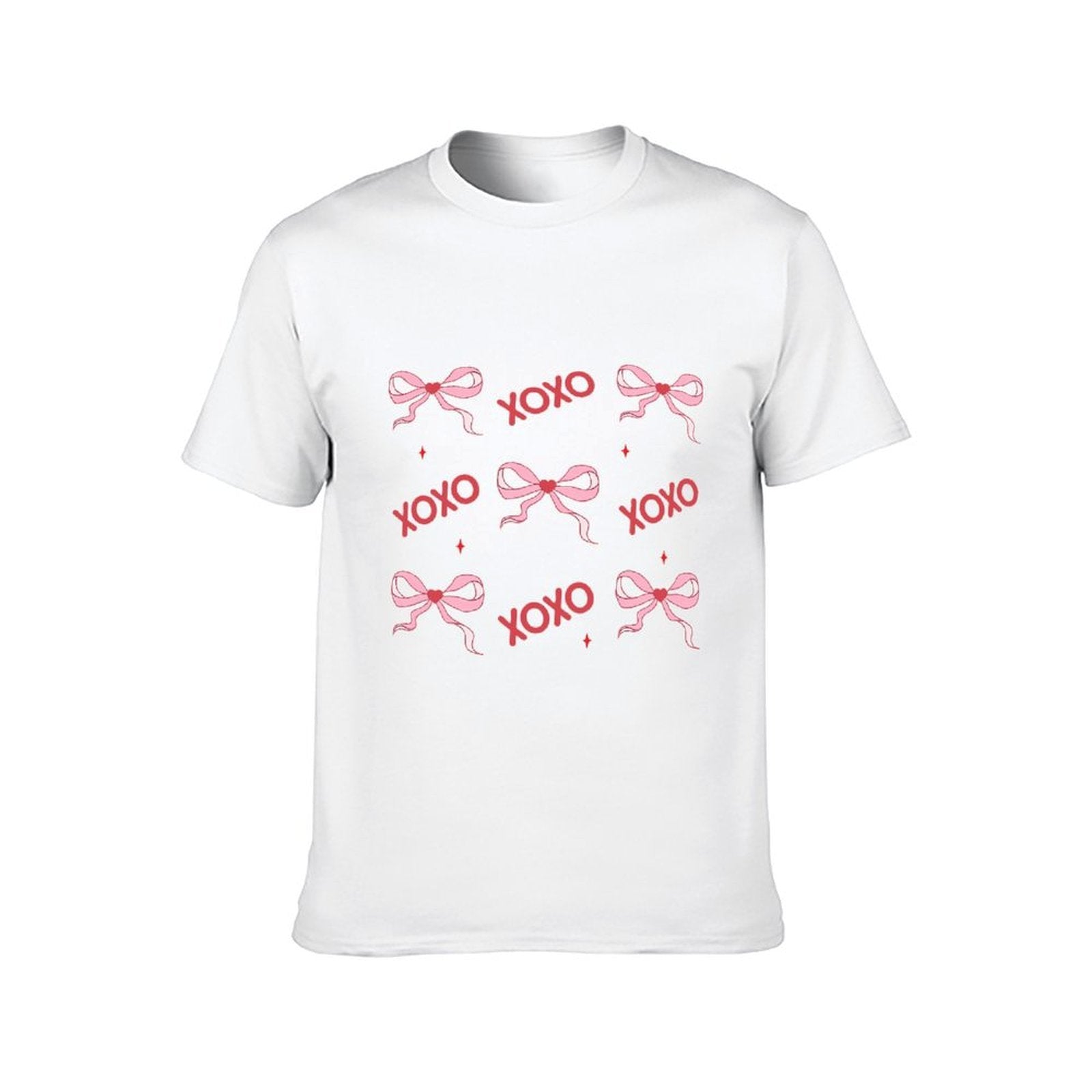 Inkmay Casual Cotton T-shirt Red Background With Pink Bows Hearts Unisex T-shirtMen¡¯s / Women¡¯s / Youth EverydayComfort T-Shirt