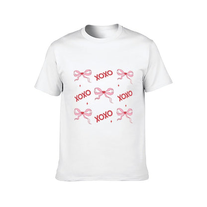 Inkmay Casual Cotton T-shirt Red Background With Pink Bows Hearts Unisex T-shirtMen¡¯s / Women¡¯s / Youth EverydayComfort T-Shirt