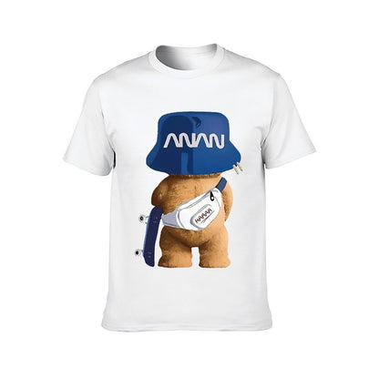 Inkmay Casual Cotton T-shirt Funny Bear Wearing Blue Hat Unisex T-shirtBasicSeries TimelessStyle T-Shirt