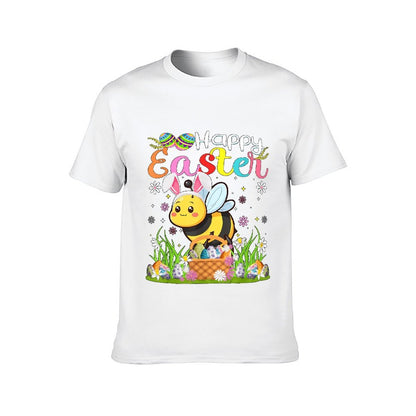 Inkmay Casual Cotton T-shirt Happy Easter Bee With Eggs Unisex T-shirtPure Classic Fit T-Shirt