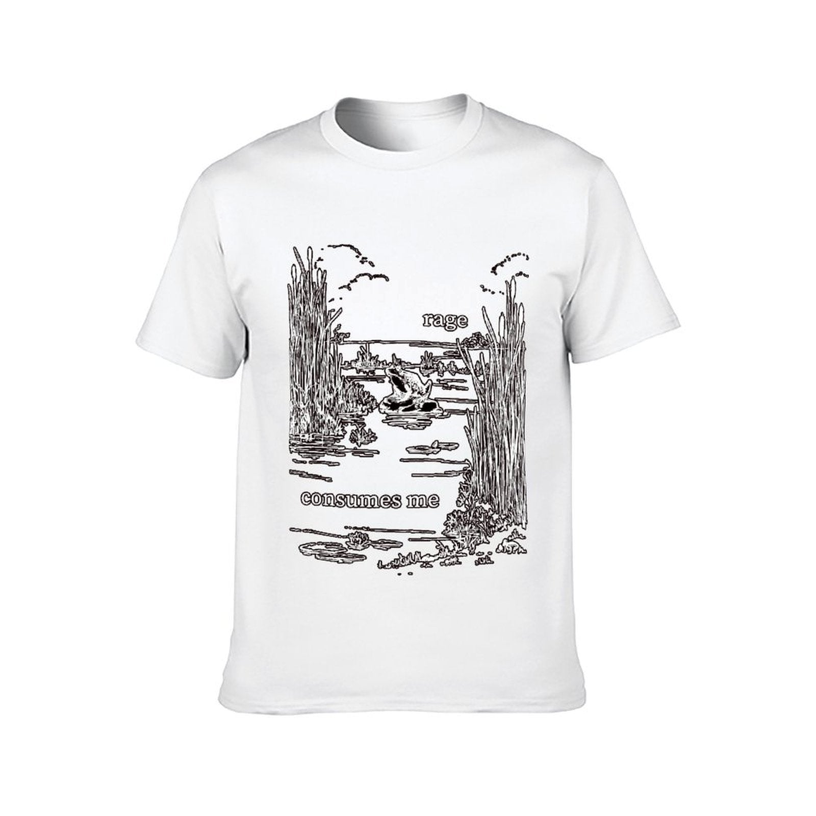 Inkmay Casual Cotton T-shirt Angry Frog Amidst Reeds And Water Unisex T-shirtClassicLine Crew Neck T-Shirt